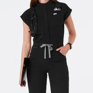 Figs- Rafaela Cargo Wide Leg Scrub Jumpsuit-  NAVY BLUE- Petite- Medium